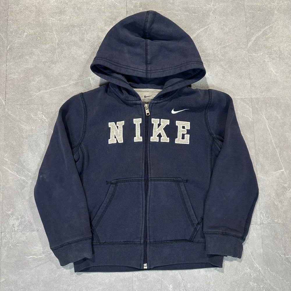 Nike Boys Navy Blue Full Zip Spellout Logo Hooded Sweatshirt Size 7